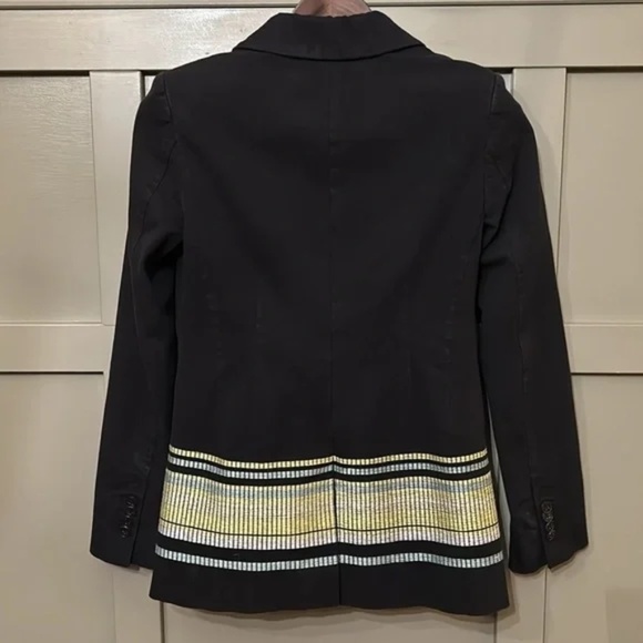 Derek Lam 10 Crosby Embroidered Hem Blazer Jacket Black Stretch Cotton Size 0 - Picture 8 of 12